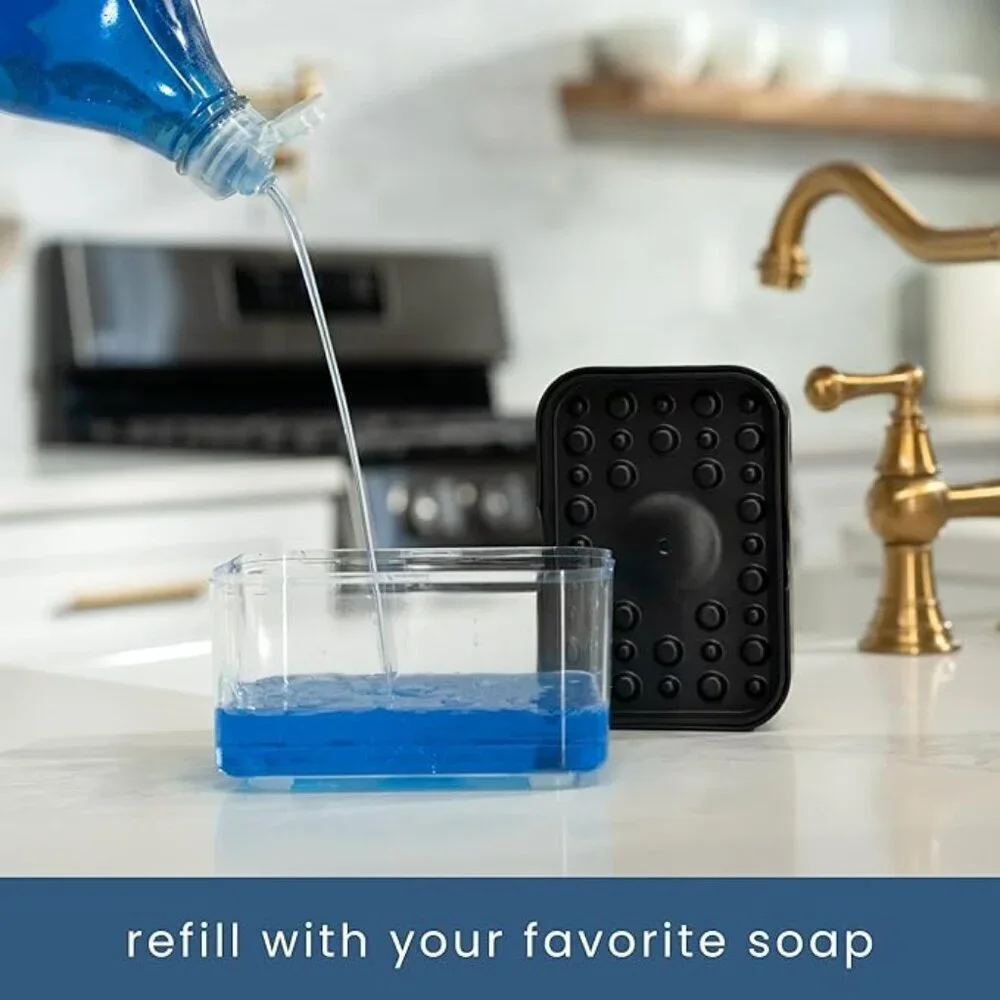 Dish Soap Dispenser Pump and Sponge Holder for Kitchen Sink, 13 Ounces (385ml)